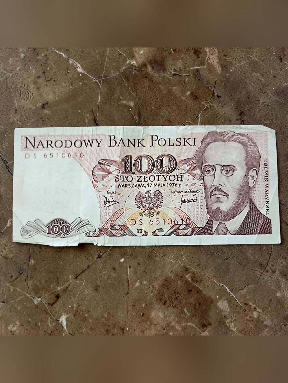 1976 Poland 100 Zlotych Bank Note Ludwik Warynski Polish Peoples Republic Vtg
